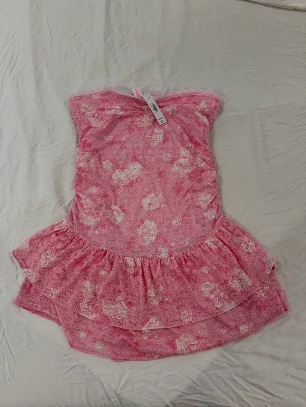 PINK Victoria's Secret Pink Love Shack Fancy Floral Lace Strapless Mini Dress